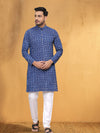 Indiehaat | Royal Reflection BlockPrinted Cotton Kurta Pyjama Dark Blue