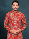 Indiehaat | Royal Reflection BlockPrinted Cotton Kurta Pyjama Fiery Red