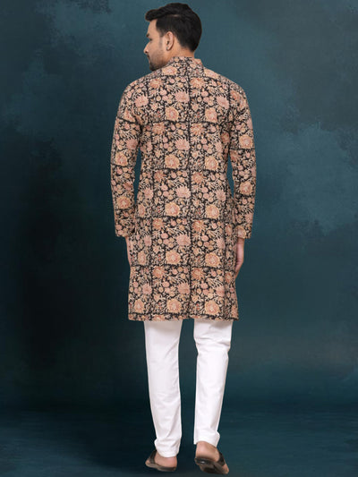 Indiehaat | Royal Reflection BlockPrinted Cotton Kurta Pyjama Raisin Black