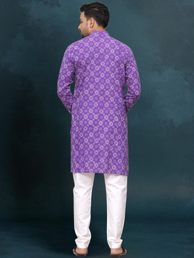 Indiehaat | Royal Reflection BlockPrinted Cotton Kurta Pyjama Royal Purple
