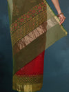 Indiehaat | Craft Couture Blockprinted Kota Doria Red & Green Saree