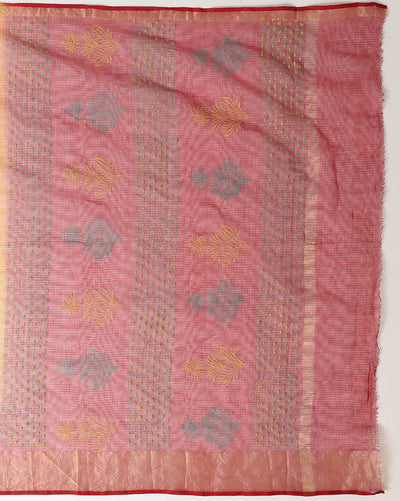 Craft Couture Blockprinted Kota Doria Mustard Yellow & Red Saree