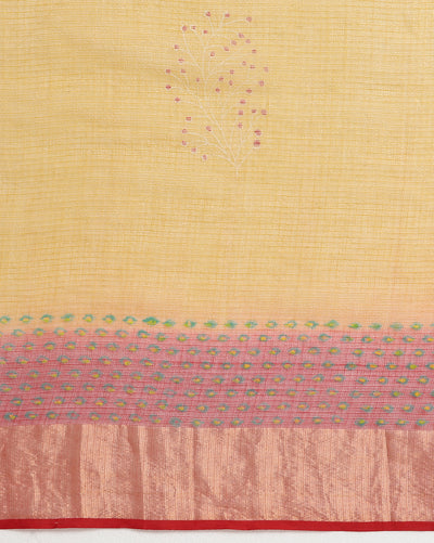 Craft Couture Blockprinted Kota Doria Mustard Yellow & Red Saree