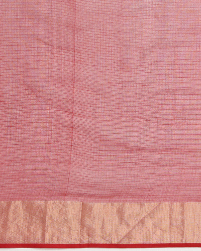 Craft Couture Blockprinted Kota Doria Mustard Yellow & Red Saree