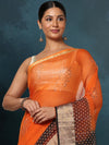 Indiehaat | Craft Couture Blockprinted Kota Doria Orange & Black Saree