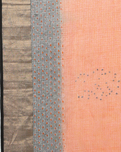 Indiehaat | Craft Couture Blockprinted Kota Doria Orange & Black Saree