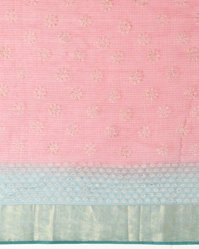 Craft Couture Kota Doria Blockprint Red & Sea Green Saree