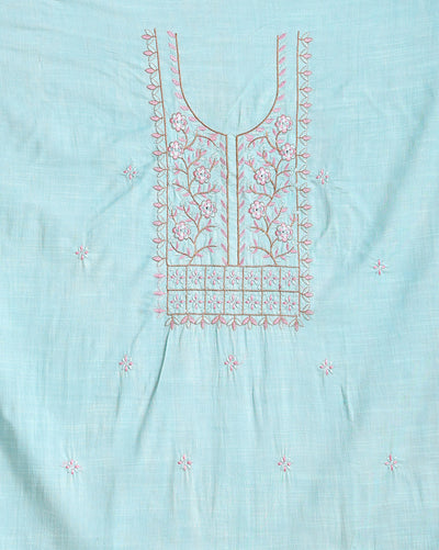 Gulmohar Slub Linen Aqua Blue Unstitched Suit