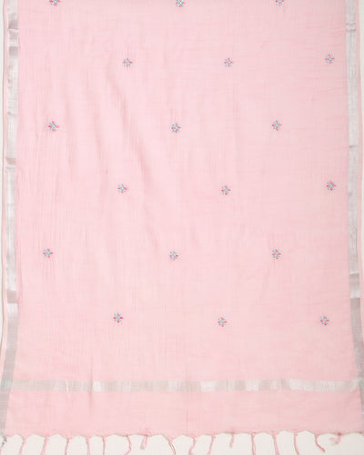 Gulmohar Slub Linen Rose Pink Unstitched Suit