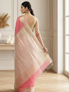Dark pink handloom Maheshwari silk saree with tonal checks and a broad banded golden pallu