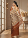 Earthy brown handloom Maheshwari silk saree with allover checks and a wide golden contrast pallu