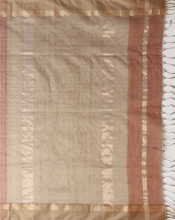 Stunning Pure Maheshwari Silk Allover Checks Earthy Brown Saree
