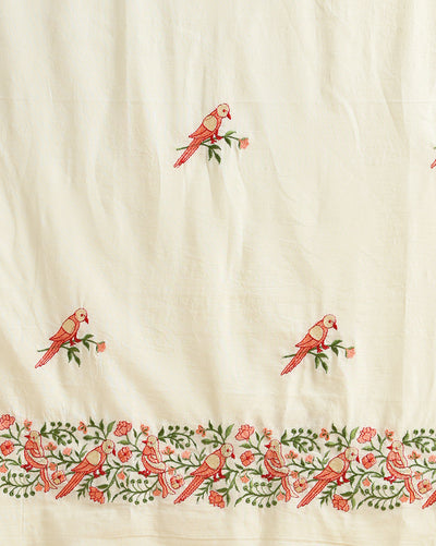 Gulmohar Embroidered Pure Linen Off White Stitched Suit