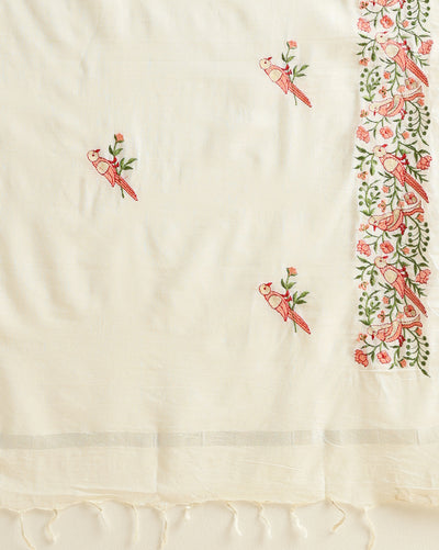 Gulmohar Embroidered Pure Linen Off White Stitched Suit