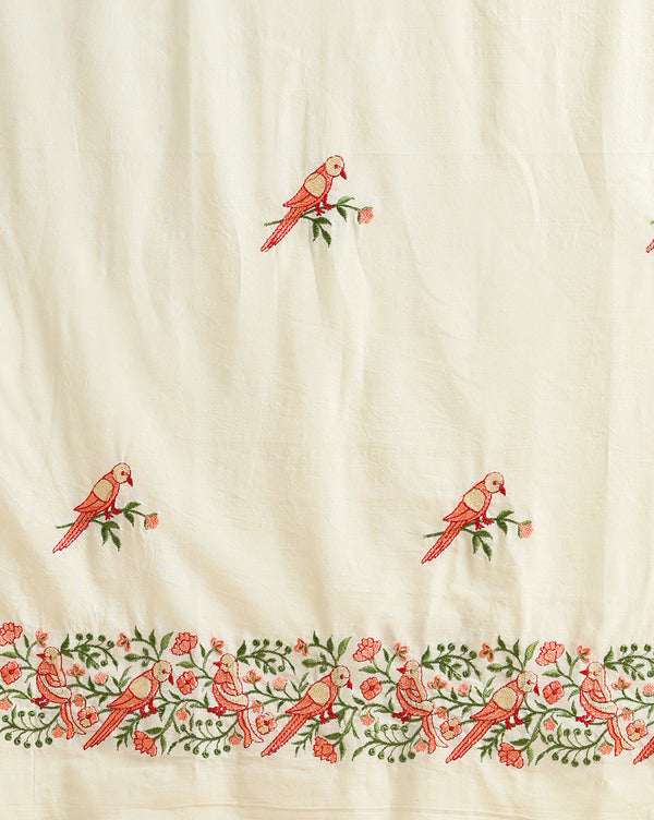 Gulmohar Embroidered Pure Linen Off White Suit