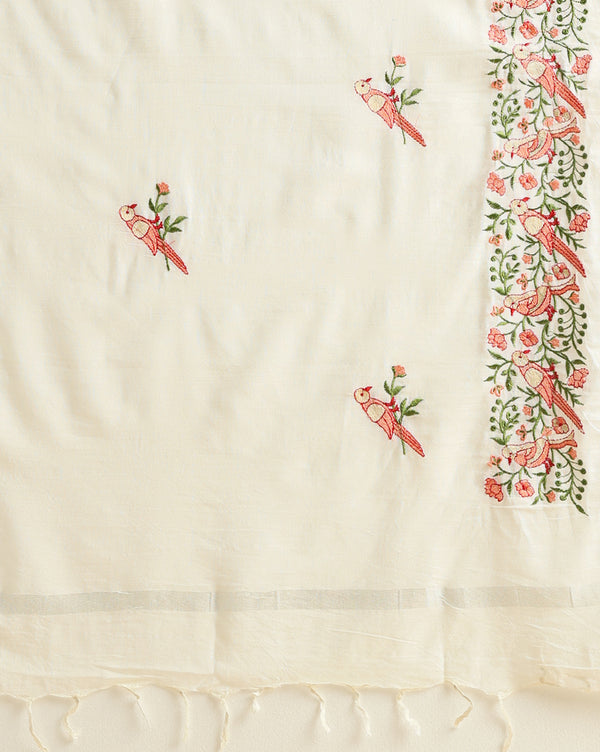 Gulmohar Embroidered Pure Linen Off White Suit