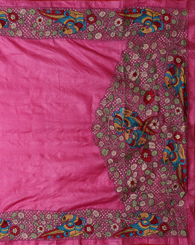 Silkmark Certified Elegant Pure Tussar Cutwork Dark Magenta Saree