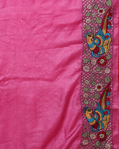 Silkmark Certified Elegant Pure Tussar Cutwork Dark Magenta Saree