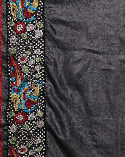 Silkmark Certified Rustic Pure Tussar Cutwork Eerie Black Saree