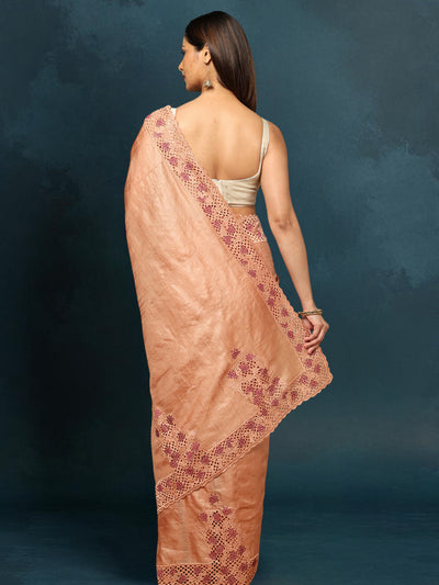 Indiehaat | Silkmark Certified Pure Tussar Cutwork Brown Saree