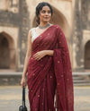 Indiehaat | Pure Mul Cotton Sequin Saree Red