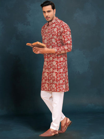 Indiehaat | BlockPrinted Cotton Kurta Pyjama Red