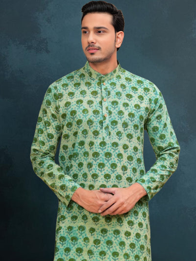 Indiehaat | Ajrakh Printed Cotton Kurta Pyjama Green