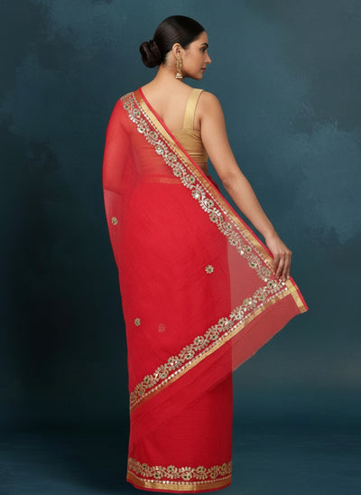 Indiehaat | Kota Cotton Gota Patti Maroon Saree