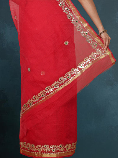 Indiehaat | Kota Cotton Gota Patti Maroon Saree