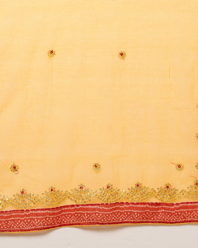 Tye & Drape Kota Cotton Kachi Gotta Yellow Saree