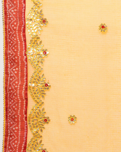 Tye & Drape Kota Cotton Kachi Gotta Yellow Saree