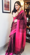 Handwoven Pure Linen Saree Purple Color with Blouse-Indiehaat