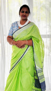 Illuminating Handwoven Pure Linen Green Saree