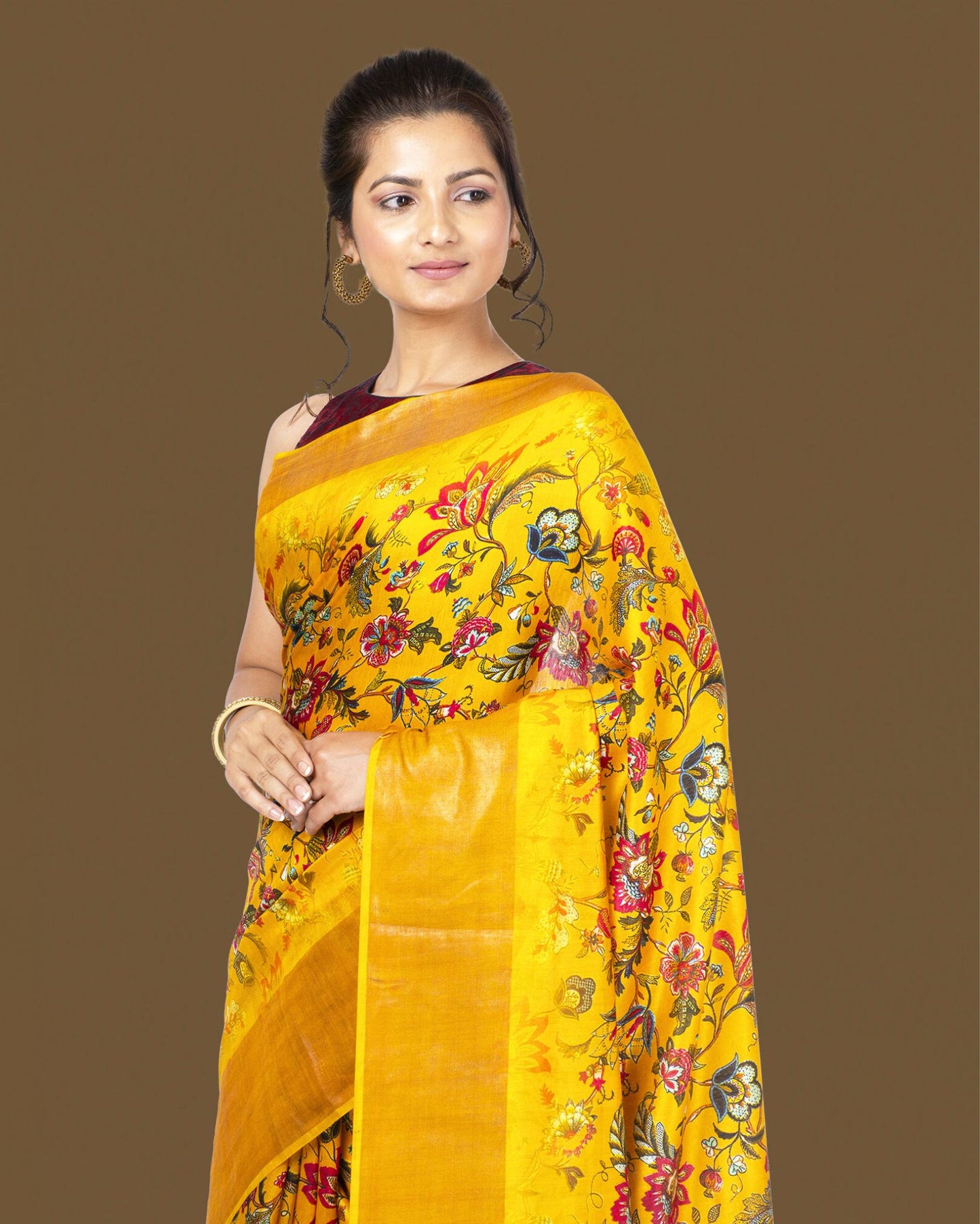 Silkmark Certified Muga Tussar Silk Printed Yellow Saree