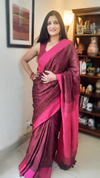 Handwoven Pure Linen Saree Purple Color with Blouse-Indiehaat