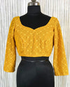 Chiffon Stitched Blouse Yellow Color with Heavy Chikenkari Embroidery - IndieHaat