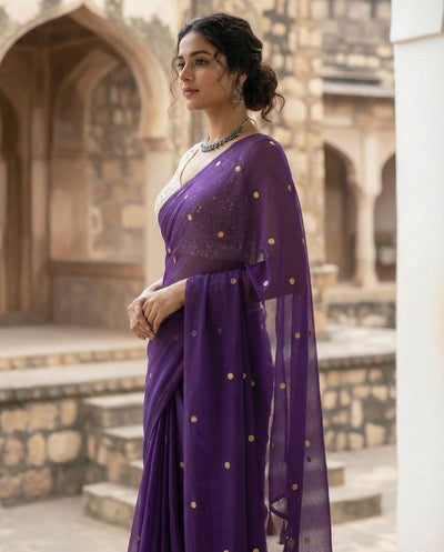 Indiehaat | Pure Mul Cotton Sequin Saree Indigo