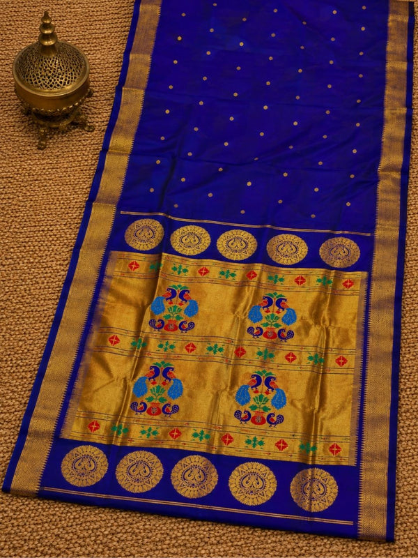 Rajdhara Handloom Paithani Silk Saree Deep Indigo