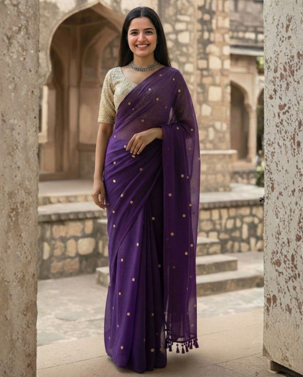 Indiehaat | Pure Mul Cotton Sequin Saree Indigo