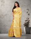 Indiehaat | Tissue Linen Embroidered Yellow Saree