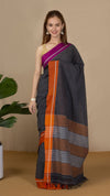 Handloom Mark Patteda Anchu Sleek Cotton Saree Onyx Gray