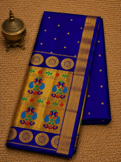 Rajdhara Handloom Paithani Silk Saree Deep Indigo