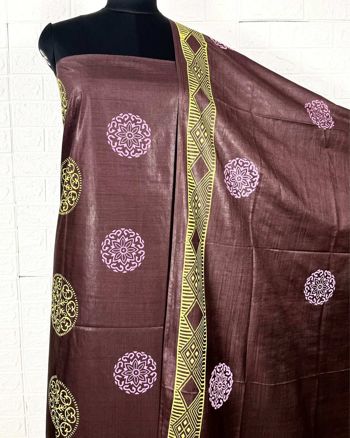 Katan Silk Earthy Blockprint Brown Suit