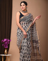 Indiehaat | Blockprinted Kota Doria Gray Saree | Elegant