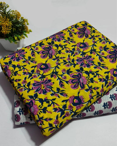 Indiehaat | Pure Cotton Yellow Suit Blockprinted