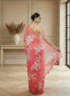 Embroidered Organza Pure Silk Pink Saree for Modern Ethnic Fashion | Indiehaat