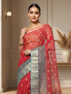 Craft Couture Kota Doria Blockprint Red & Sea Green Saree