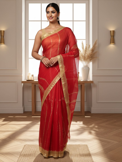 Pure Silk Kota Doria Tye-Dye Sarees Red