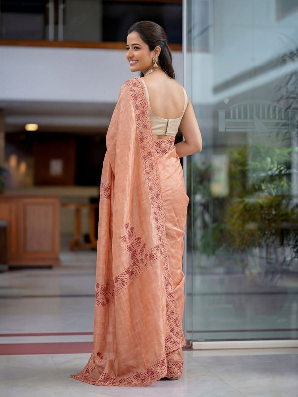 Silkmark Certified Pure Tussar Cutwork Warm Brown Saree