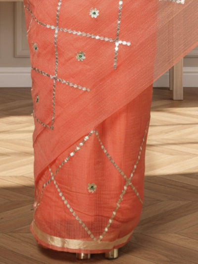 Pankhudi Gota Patti Peach Kota Cotton Saree